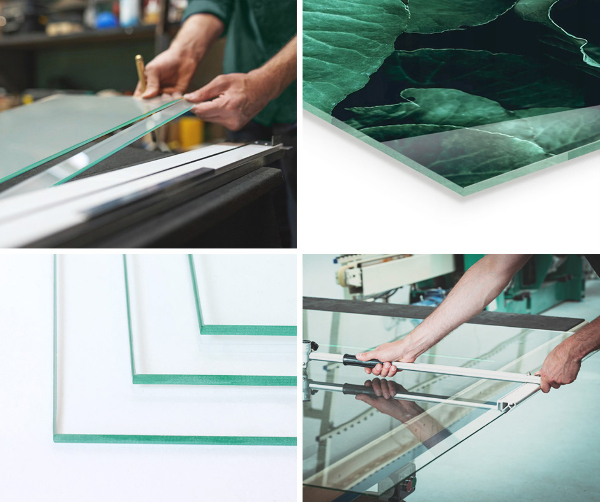 Square glass hearth Marble pattern with veins