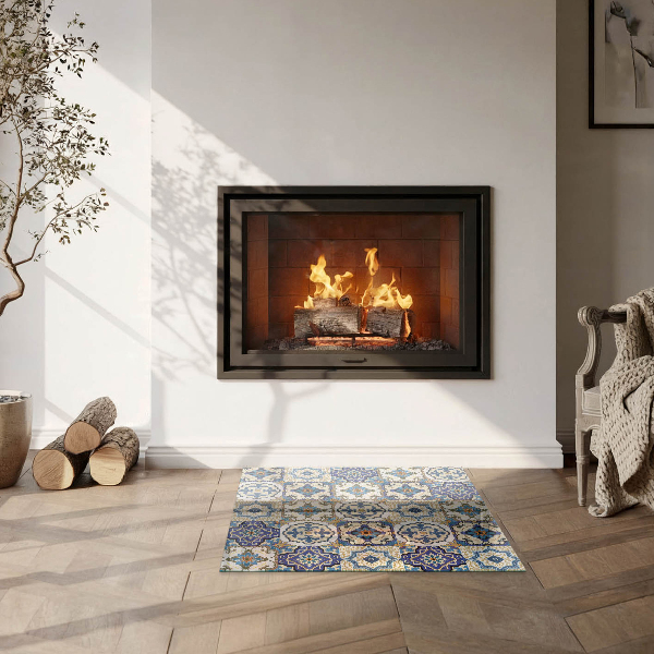 Square glass hearth Mosaic pattern with flowers