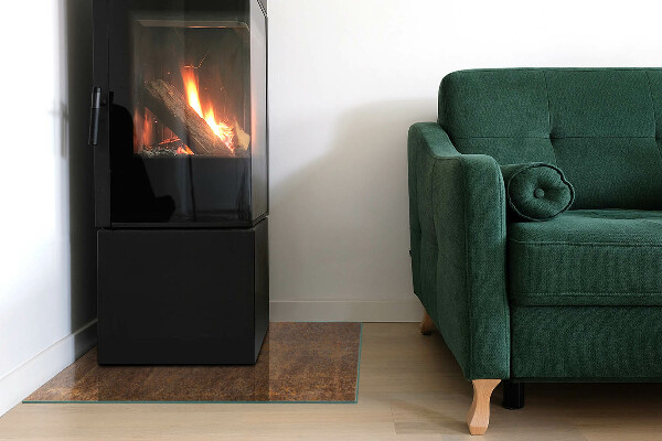 Square glass hearth for log burner Rust texture on the background