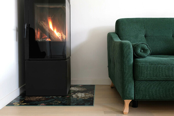 Square glass hearth Floral pattern with butterflies