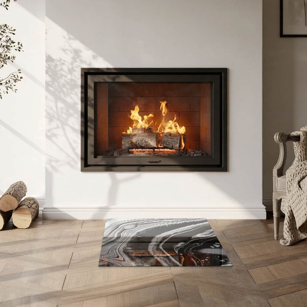 Square glass hearth for log burner Abstract waves and lines