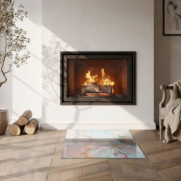 Square glass hearth for log burner Abstract fluid pattern