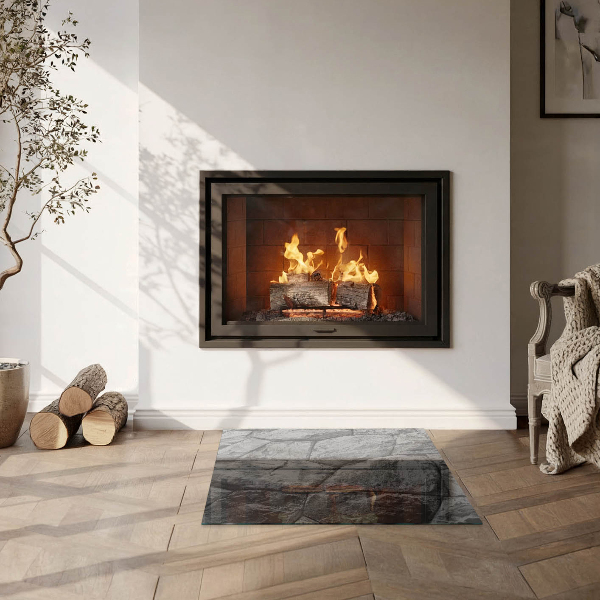 Square glass hearth Natural stone pattern