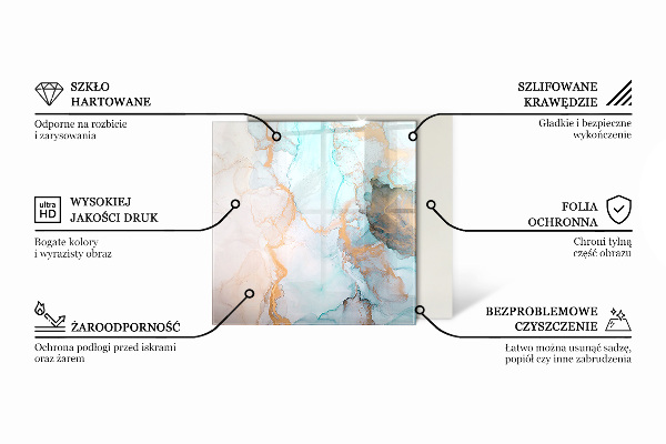 Square glass hearth Abstract marble pattern