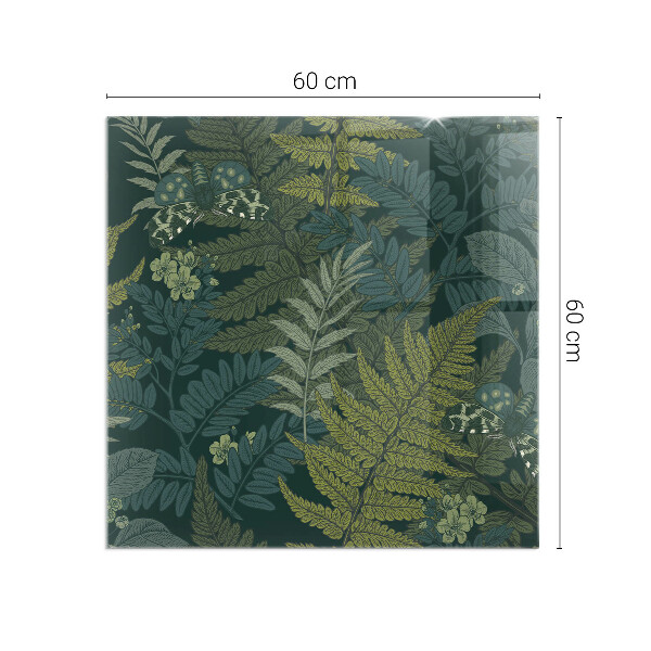 Square glass hearth for wood stove Plant motifs with butterflies