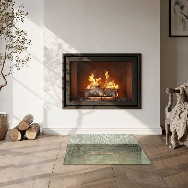 Square glass hearth Tropical leaves in the background