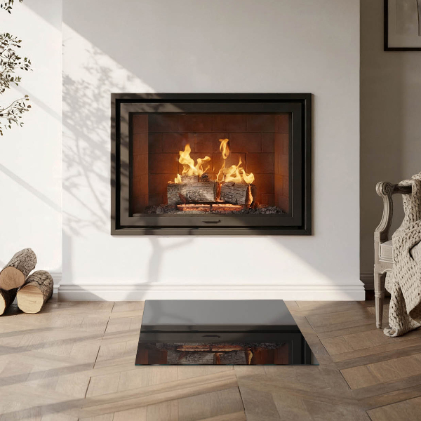 Square glass hearth for log burner Color Black