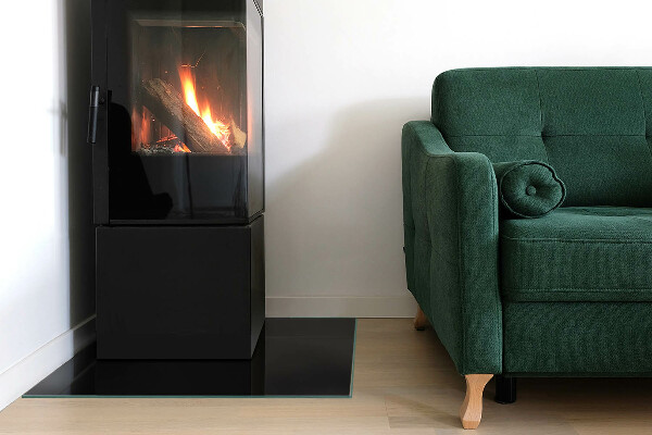 Square glass hearth for log burner Color Black