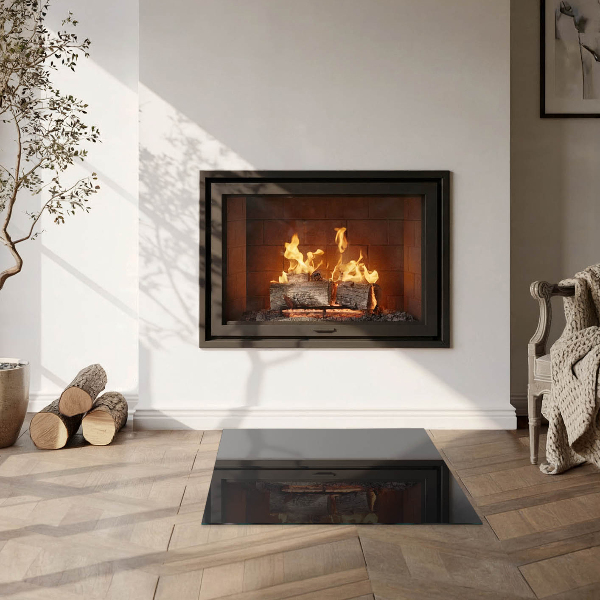 Square glass hearth for log burner Color Black