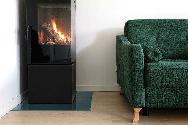 Square glass hearth for wood stove Sea Color