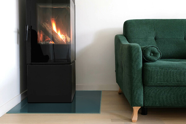 Square glass hearth for wood stove Sea Color