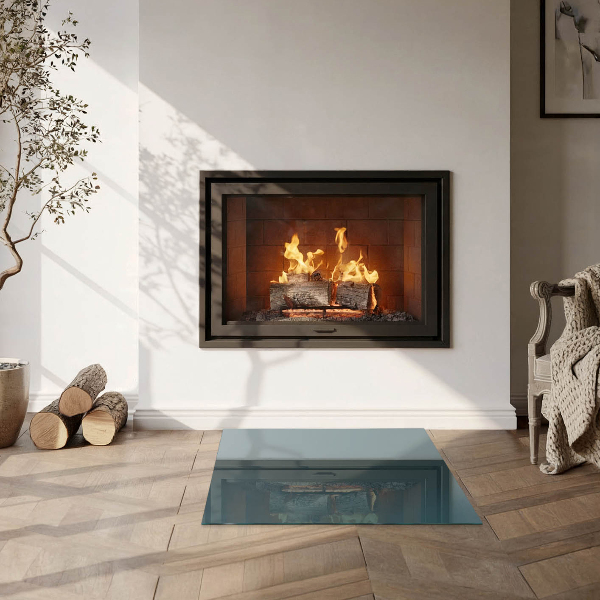 Square glass hearth for wood stove Sea Color