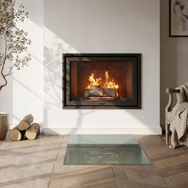 Square glass hearth Olive color