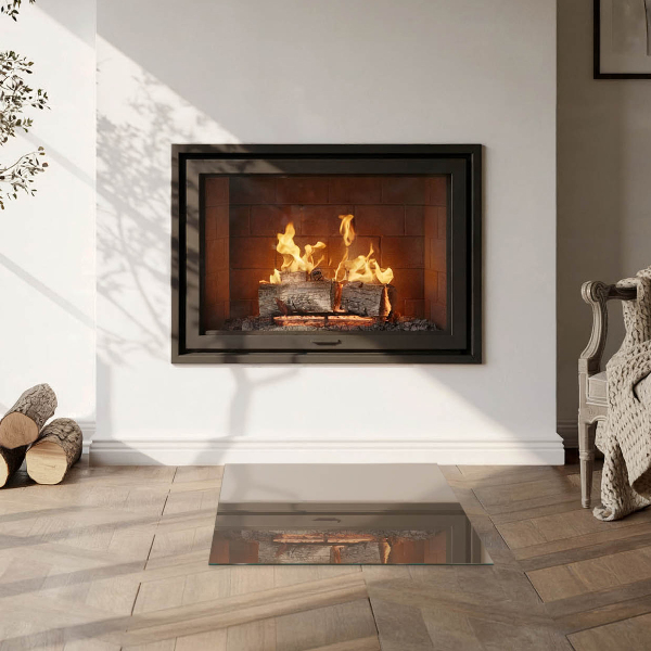 Square glass hearth for wood stove Color Brown