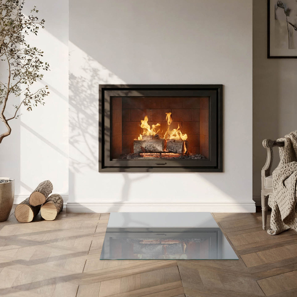 Square glass hearth for wood stove Color Gray