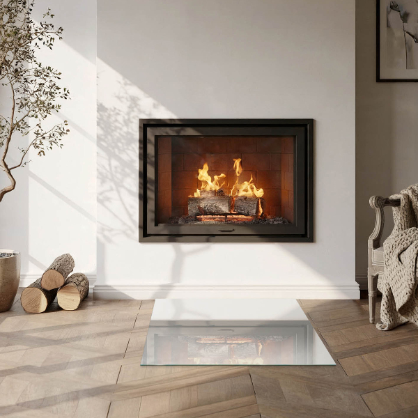Square glass hearth for log burner Color Gray