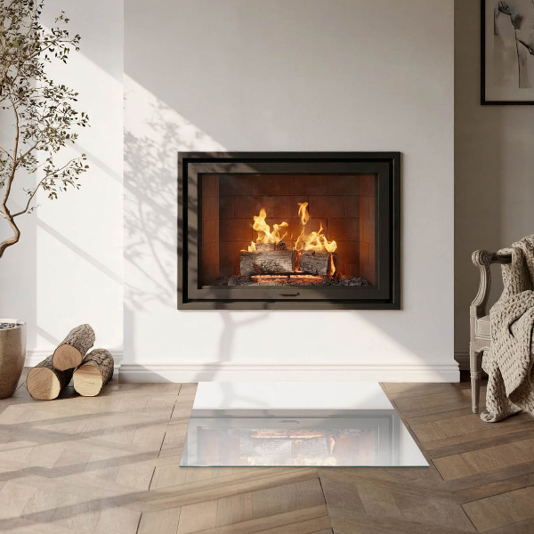 Square glass hearth Color White