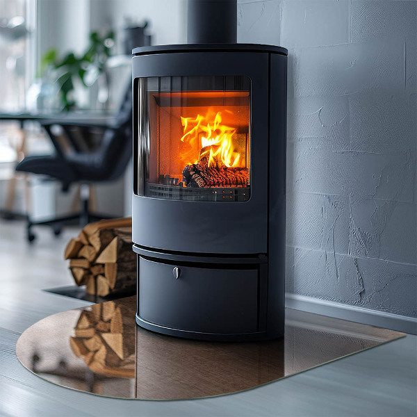 Half-oval glass hearth plate Natural wood pattern