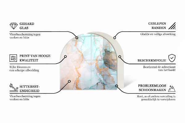 Half-oval tempered glass hearth Abstract organic pattern