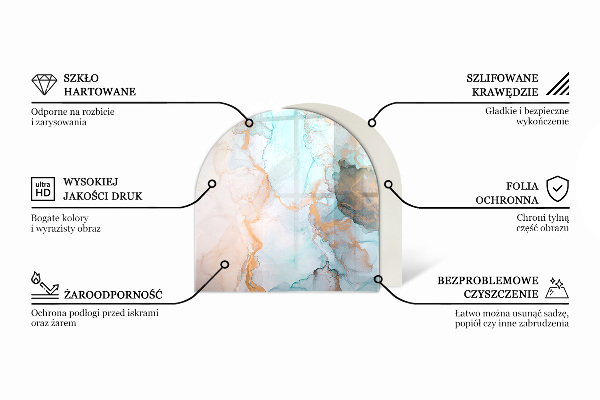 Half-oval tempered glass hearth Abstract organic pattern