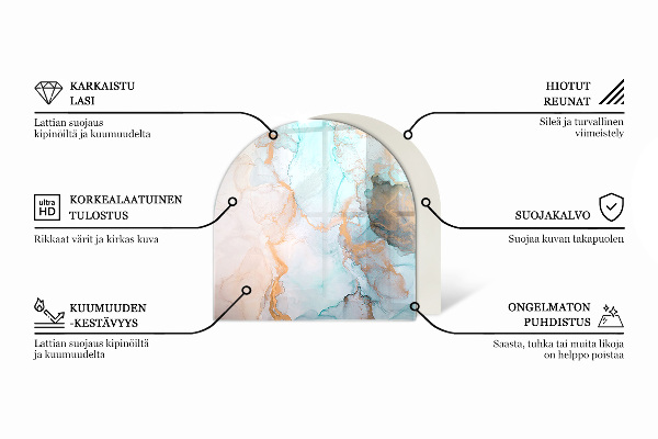 Half-oval glass hearth plate Marble structure pattern