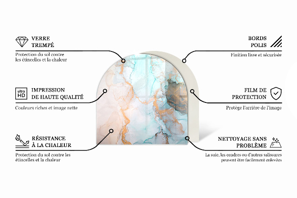 Half-oval glass hearth plate Marble structure pattern