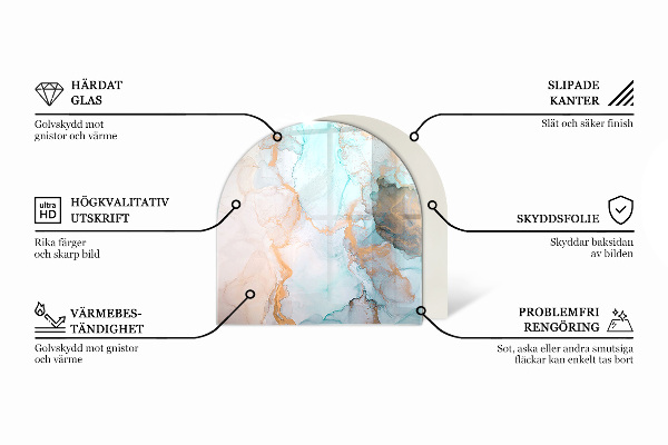 Half-oval glass hearth plate Marble structure pattern