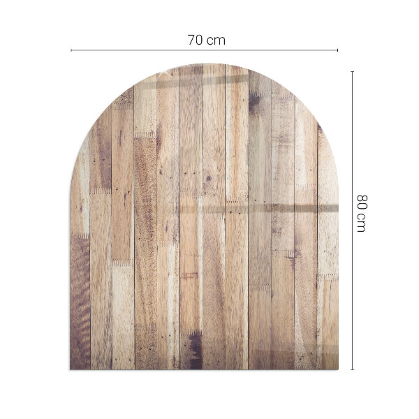 Half-oval glass hearth plate Wooden board in the layout