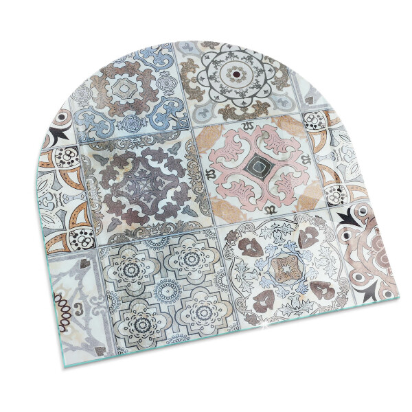 Half-oval glass hearth plate Mosaic patterns in tiles