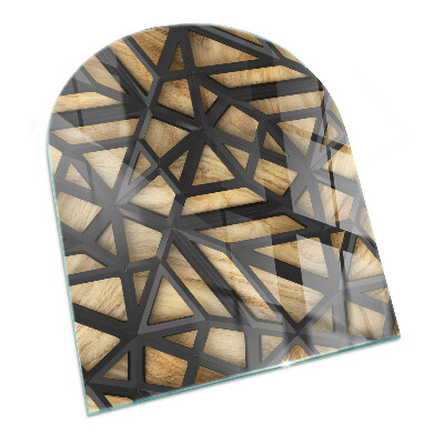 Half-oval glass hearth plate Geometry with wood