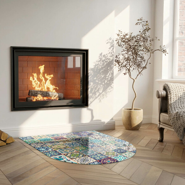 Half-oval tempered glass hearth Mosaic patterns on tiles