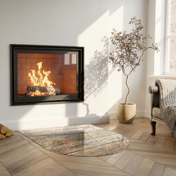 Half-oval glass hearth plate Natural wood boards