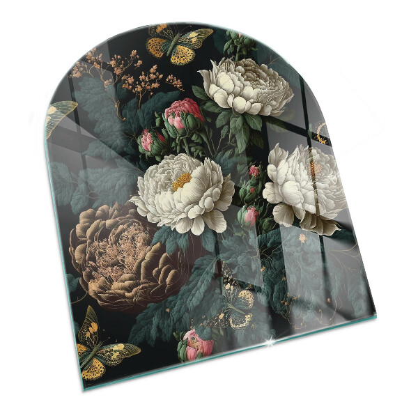 Half-oval toughened glass hearths Floral pattern with butterflies