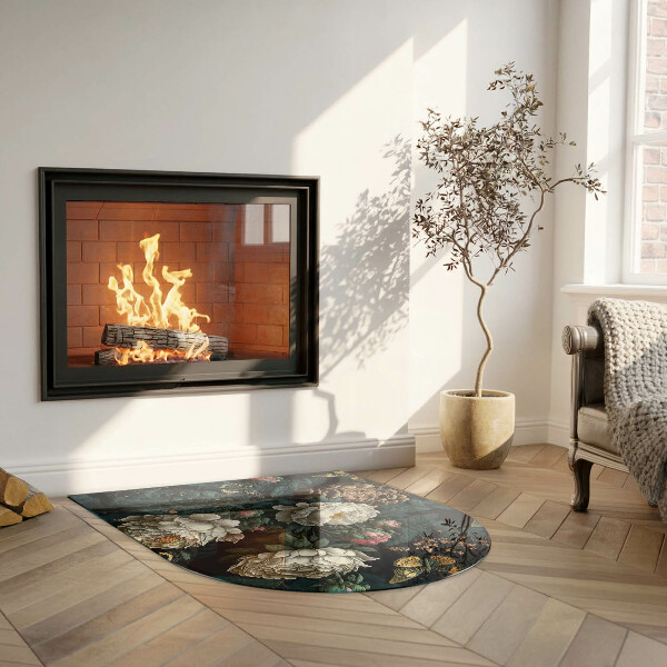 Half-oval toughened glass hearths Floral pattern with butterflies