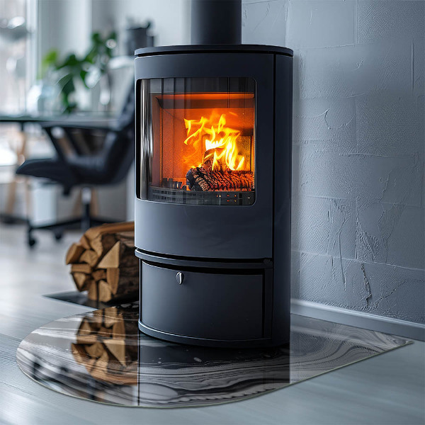 Half-oval tempered glass hearth Abstract waves and lines