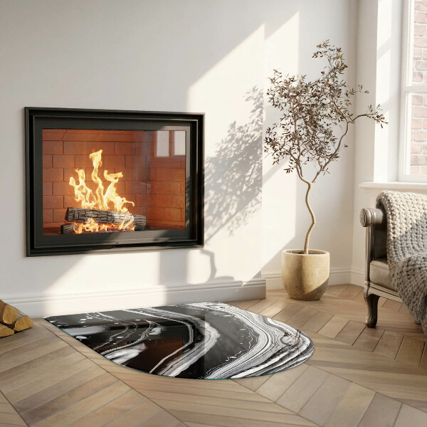 Half-oval tempered glass hearth Abstract waves and lines