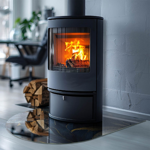 Half-oval toughened glass hearths Elegant leaves in texture