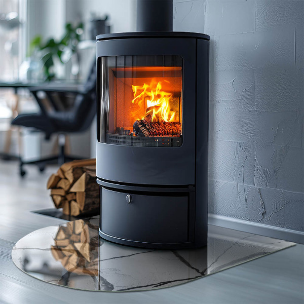 Half-oval glass hearth plate Marble Vein Pattern