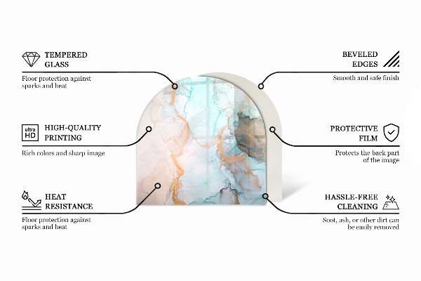 Half-oval tempered glass hearth Stone pattern with particles