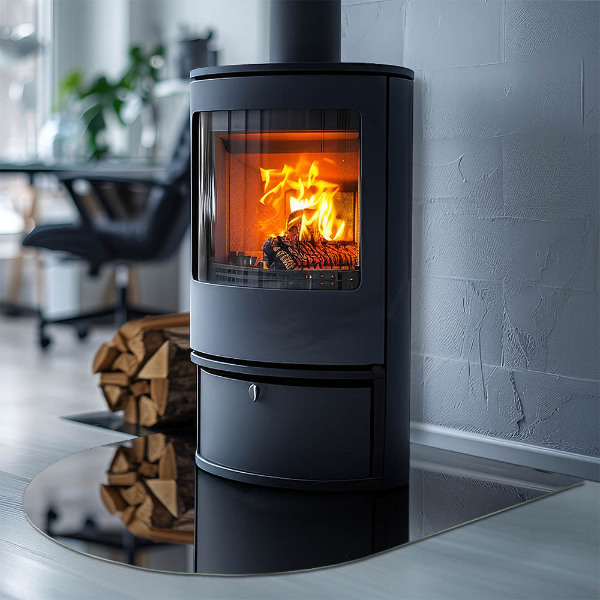 Half-oval tempered glass hearth Color Black