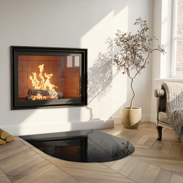Half-oval tempered glass hearth Color Black