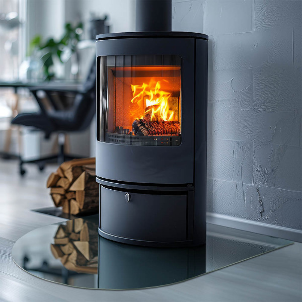 Half-oval glass hearth plate Sea Color