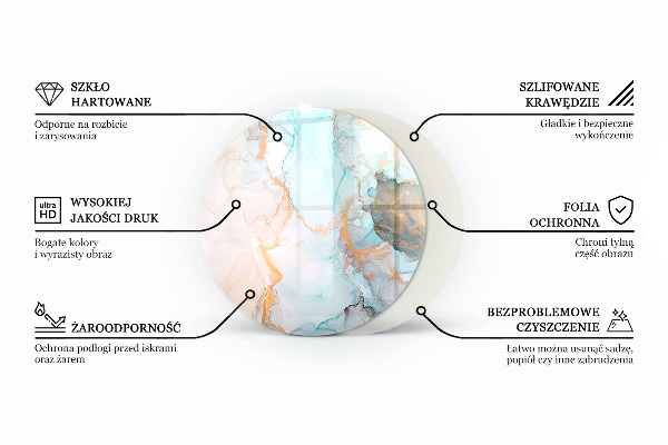 Round glass wood burner hearth Marble structure pattern
