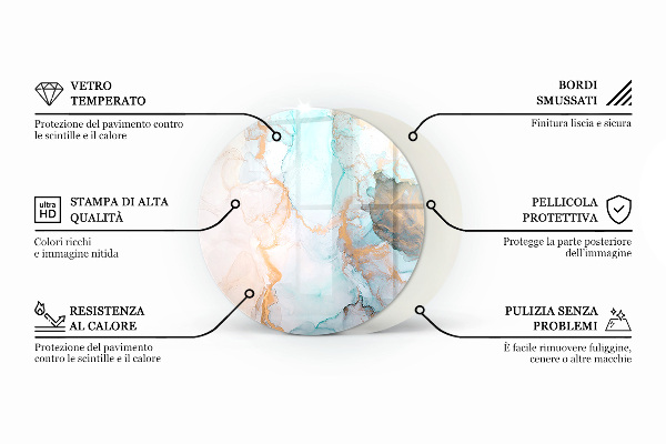 Round glass hearths for wood burners Marble pattern with veins