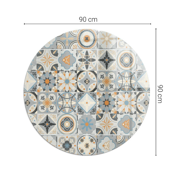Round glass fire hearth Mosaic patterns in tiles
