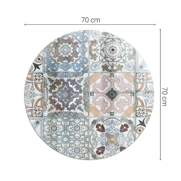 Round glass wood burner hearth Mosaic patterns in tiles