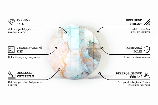 Round glass hearths for wood burners 3D geometric pattern