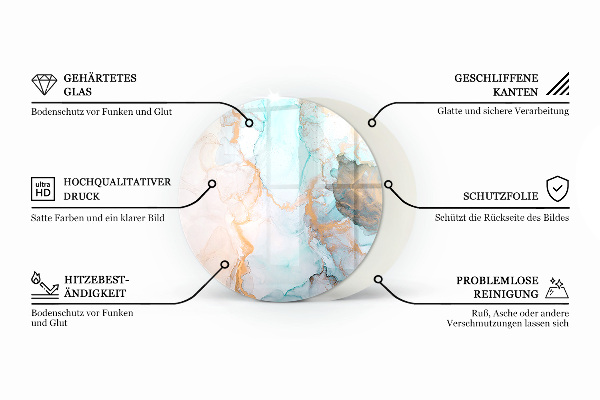 Round glass fire hearth Elegant marble with veins