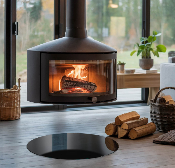 Round glass fire hearth Color Black