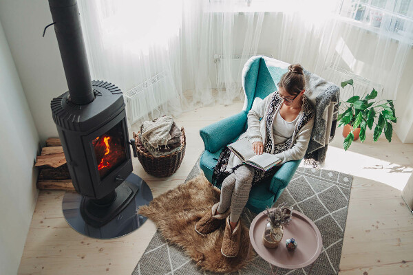 Round glass wood burner hearth Color Dark Blue